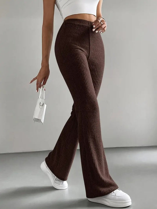 Damen Elegante und bequeme Rippen-Hose mit hohem Bund R&B