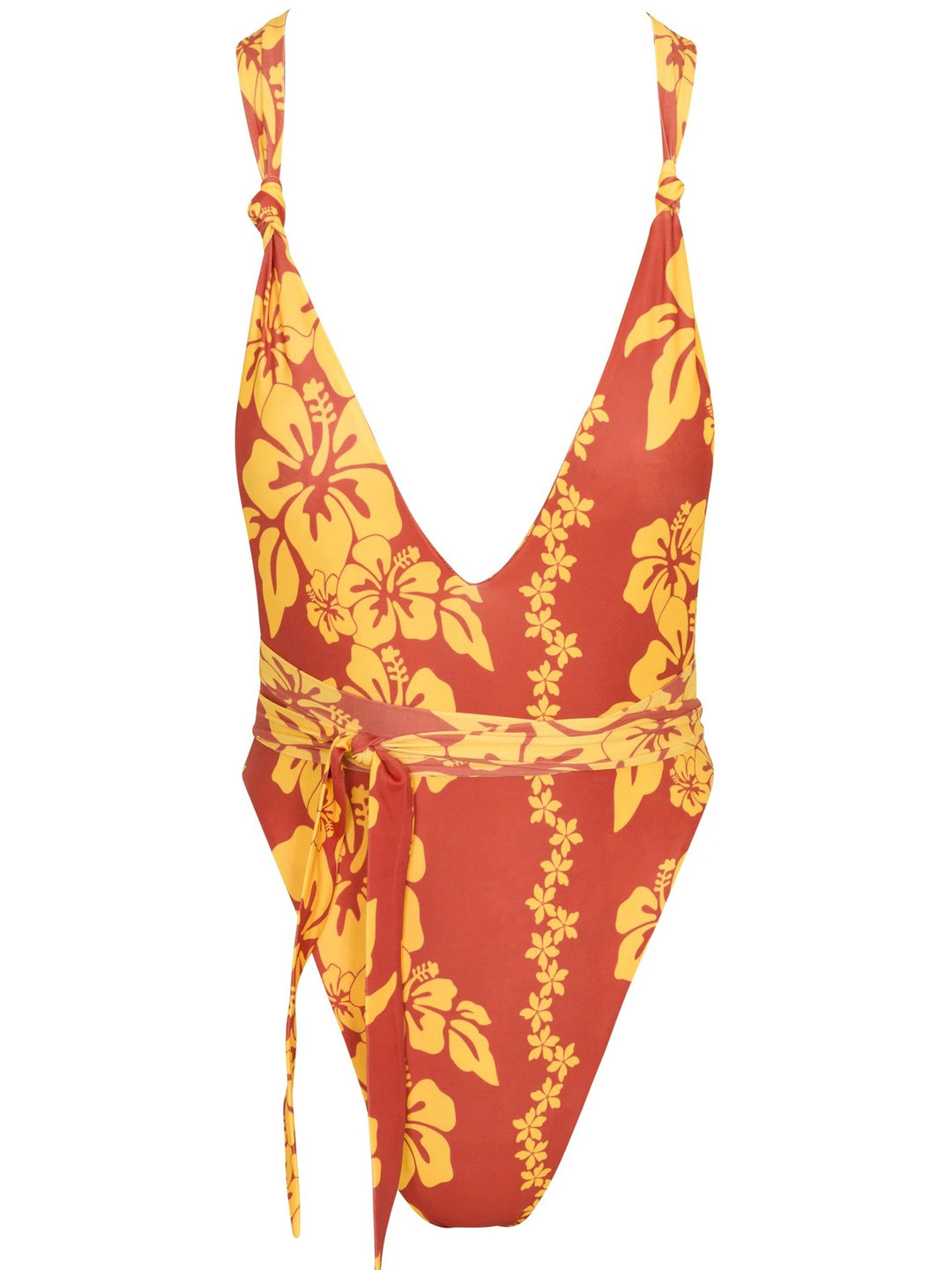 Damen Einteiler-Badeanzug mit tiefem V-Ausschnitt und floralem Design R&B
