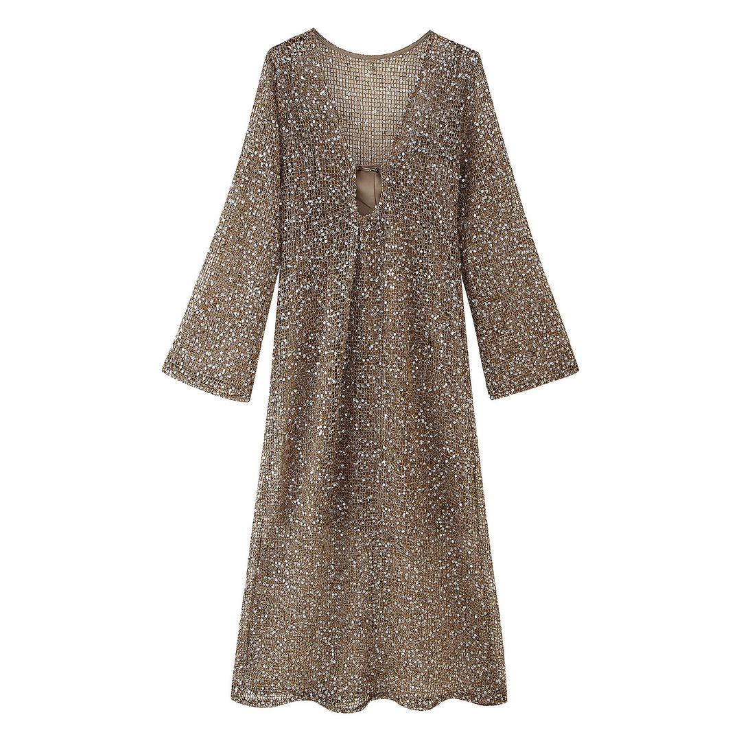 Damen Strickkleid mit V-Ausschnitt und eleganter Raffung R&B