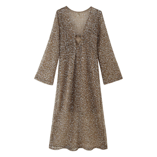 Damen Strickkleid mit V-Ausschnitt und eleganter Raffung R&B