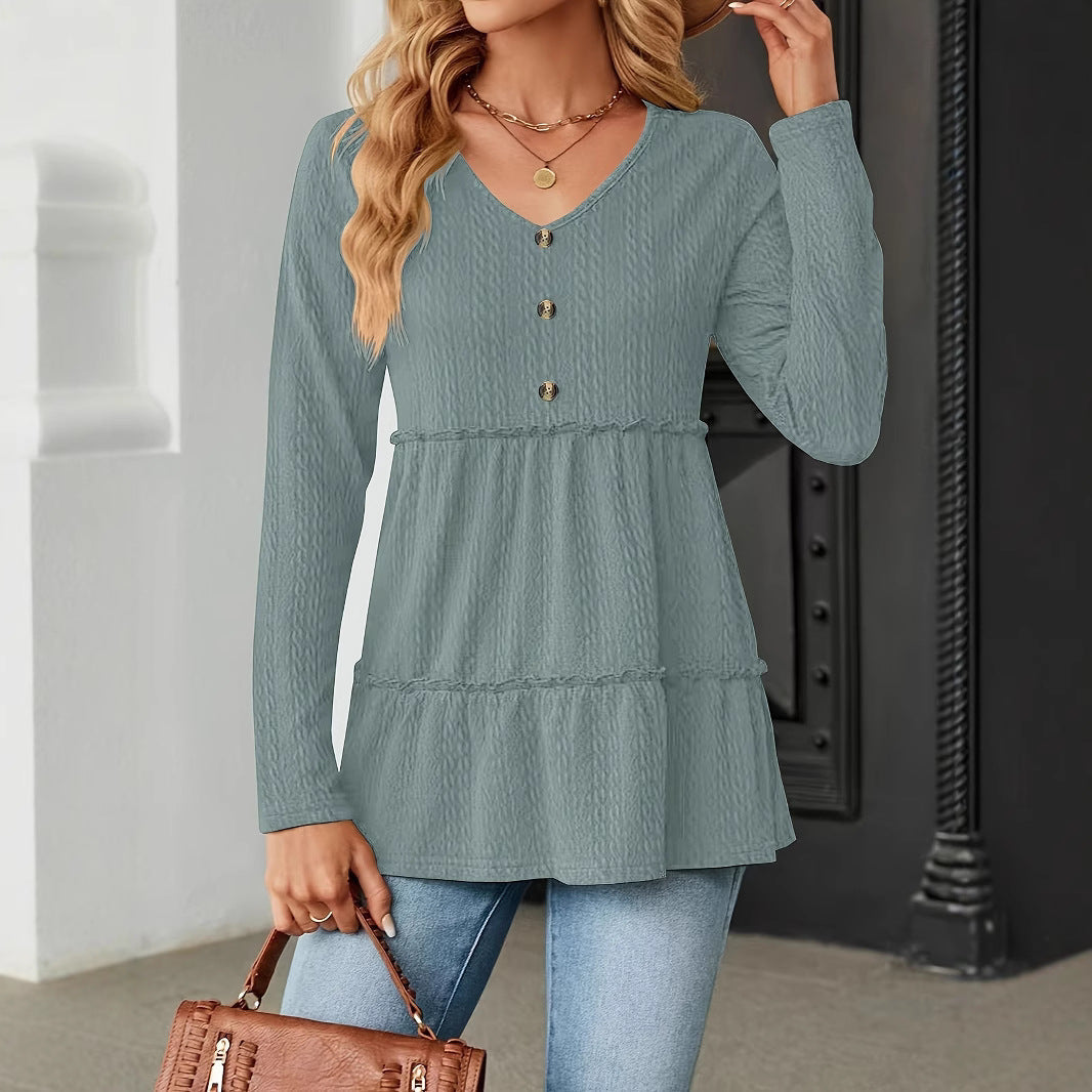 Damen Ärmelloses V-Ausschnitt Shirt mit Knopfdetails und voluminösem Saum R&B