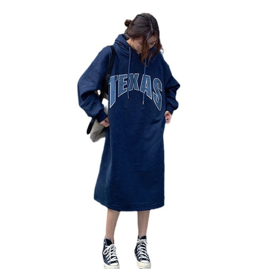 Damen Hoodie-Kleid mit modischem Aufdruck und seitlichen Schlitzen R&B