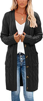 Damen Strickjacke mit asymmetrischem Zopfmuster und praktischen Taschen R&B