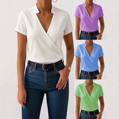 Damen Elegantes Wickeloberteil mit modischem Stehkragen R&B