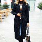 Damen Eleganter Strickmantel mit tiefem V-Ausschnitt und aufwendigem Zopfmuster R&B