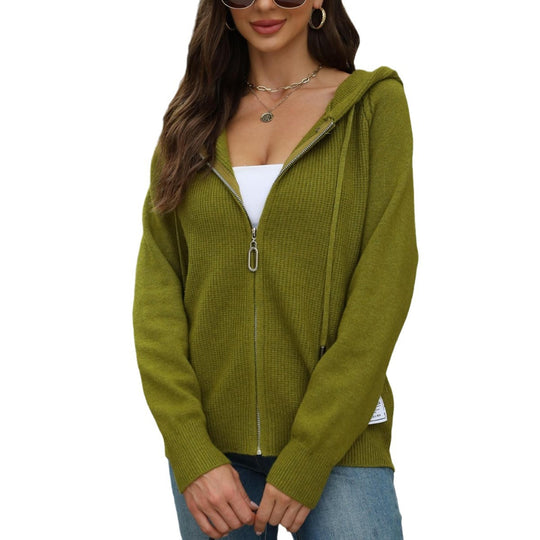 Damen legerer Strickcardigan mit Kapuze und Reißverschluss R&B