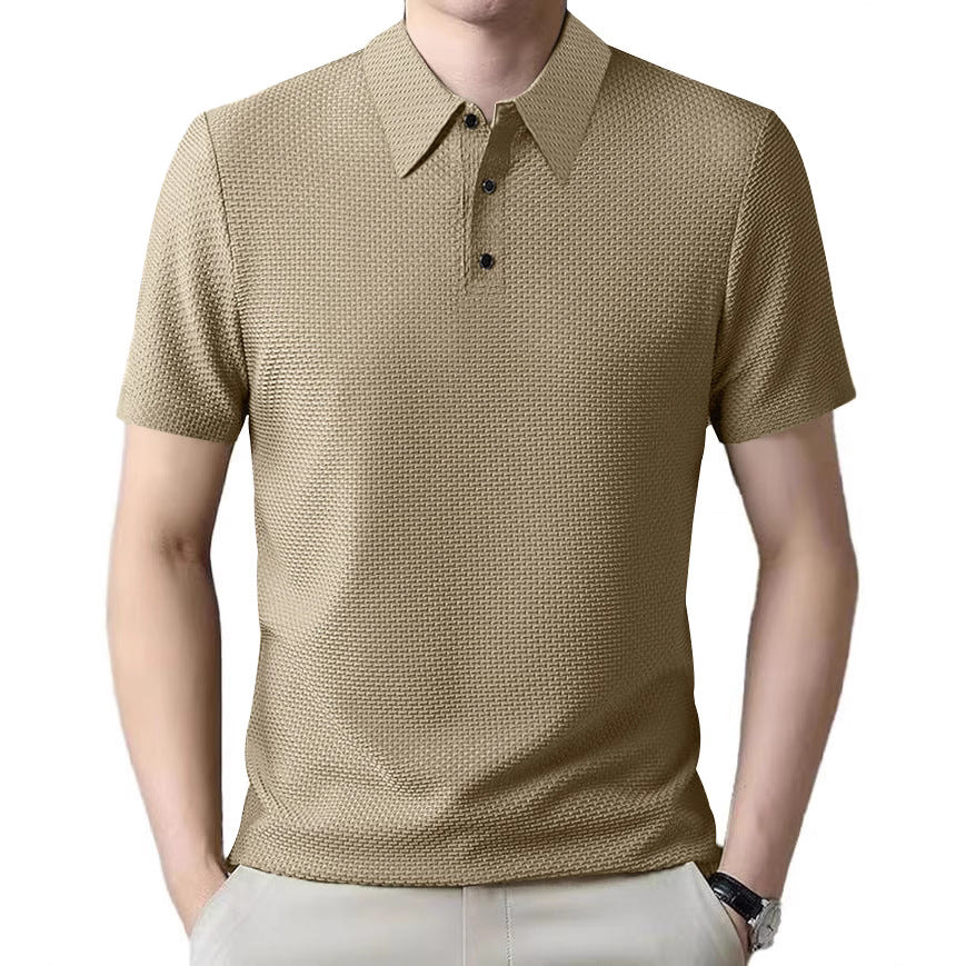 Herren nan Mikrostruktur-Poloshirt mit Hemdkragen, dezenter Knopfleiste und atmungsaktivem Jersey R&B