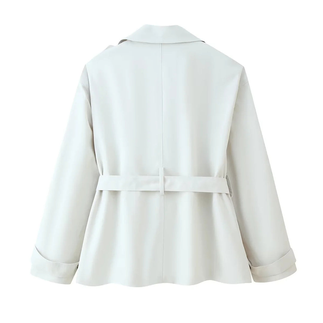 Damen elegante Trenchjacke mit dekorativem Gürtel und Taschen R&B