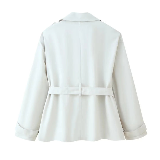Damen elegante Trenchjacke mit dekorativem Gürtel und Taschen R&B