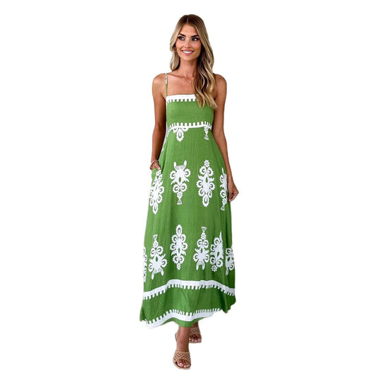 Damen Maxikleid mit floralem Muster und schwingendem Rock R&B