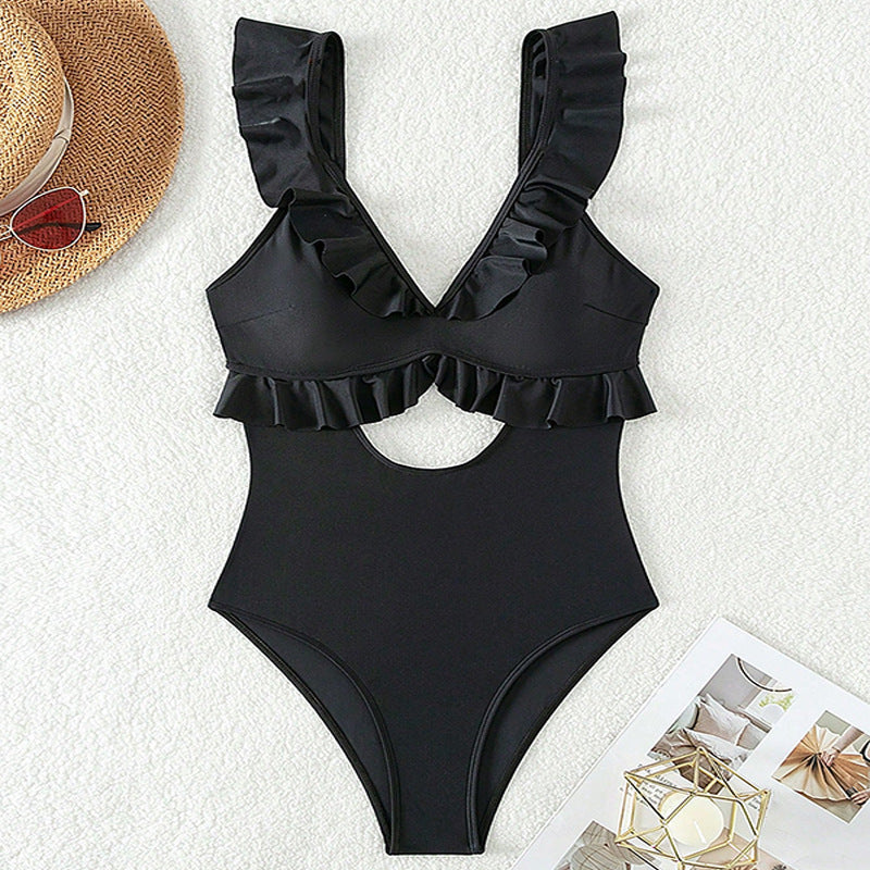 Damen Einteiliger Badeanzug mit Volants und Cut-Out