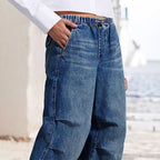 Damen weite Denim-Hose mit elastischem Bund und lässigem Design R&B