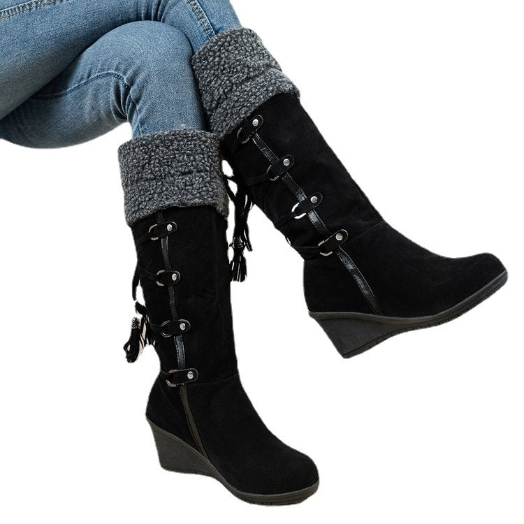 Damen Wedge-Stiefel mit gefüttertem Innenbereich und modischem Schnür-Design R&B