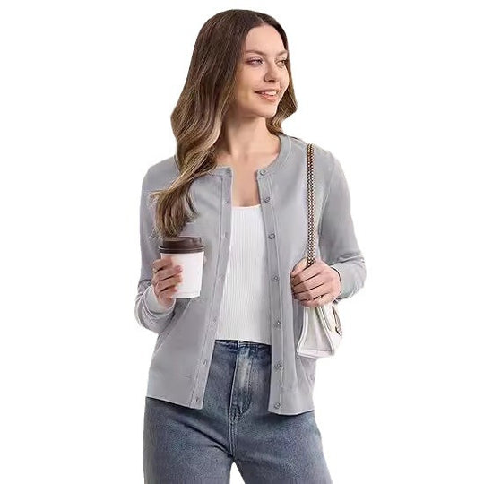 Damen lässiger Langarm-Cardigan mit Knopfverschluss R&B