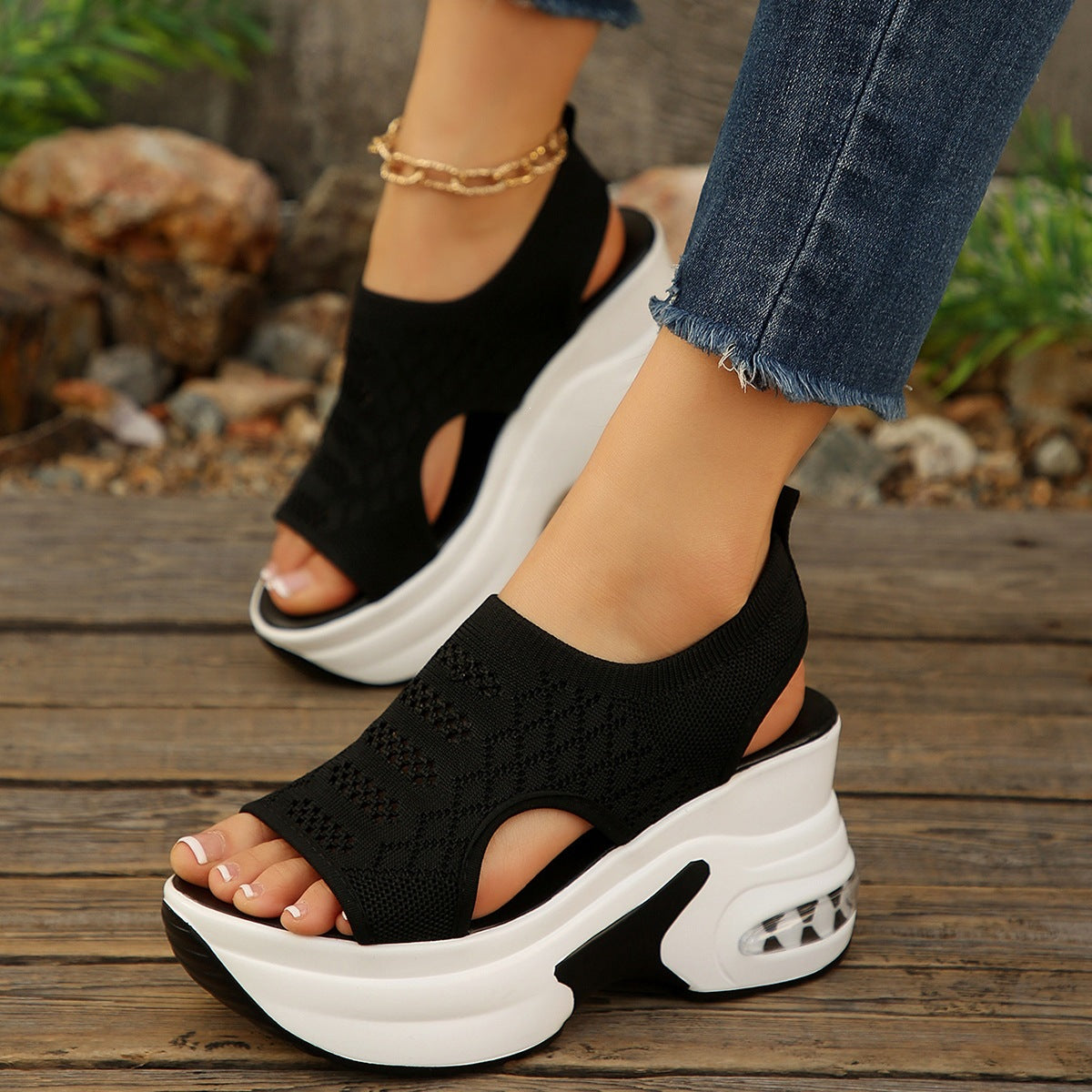 Damen Sneakersandaletten mit hohem Plateau und Netz-Obermaterial