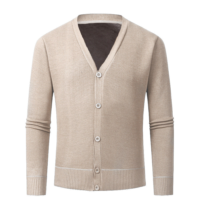 Herren Strickjacke mit V-Ausschnitt und knopflosem Design R&B