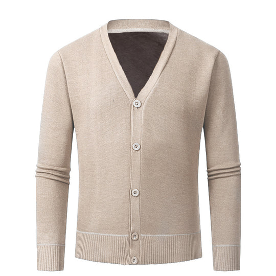 Herren Strickjacke mit V-Ausschnitt und knopflosem Design R&B