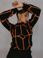 Damen Modischer Strickpullover mit auffälligem geometrischem Design R&B