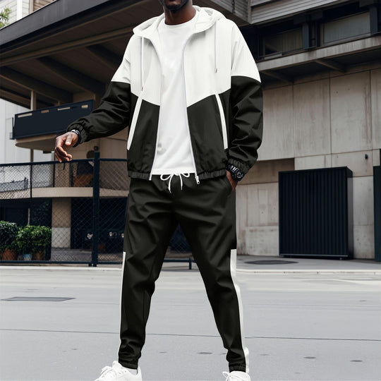Herren Sportanzug mit modernem Farbblock-Design und atmungsaktiven Materialien R&B