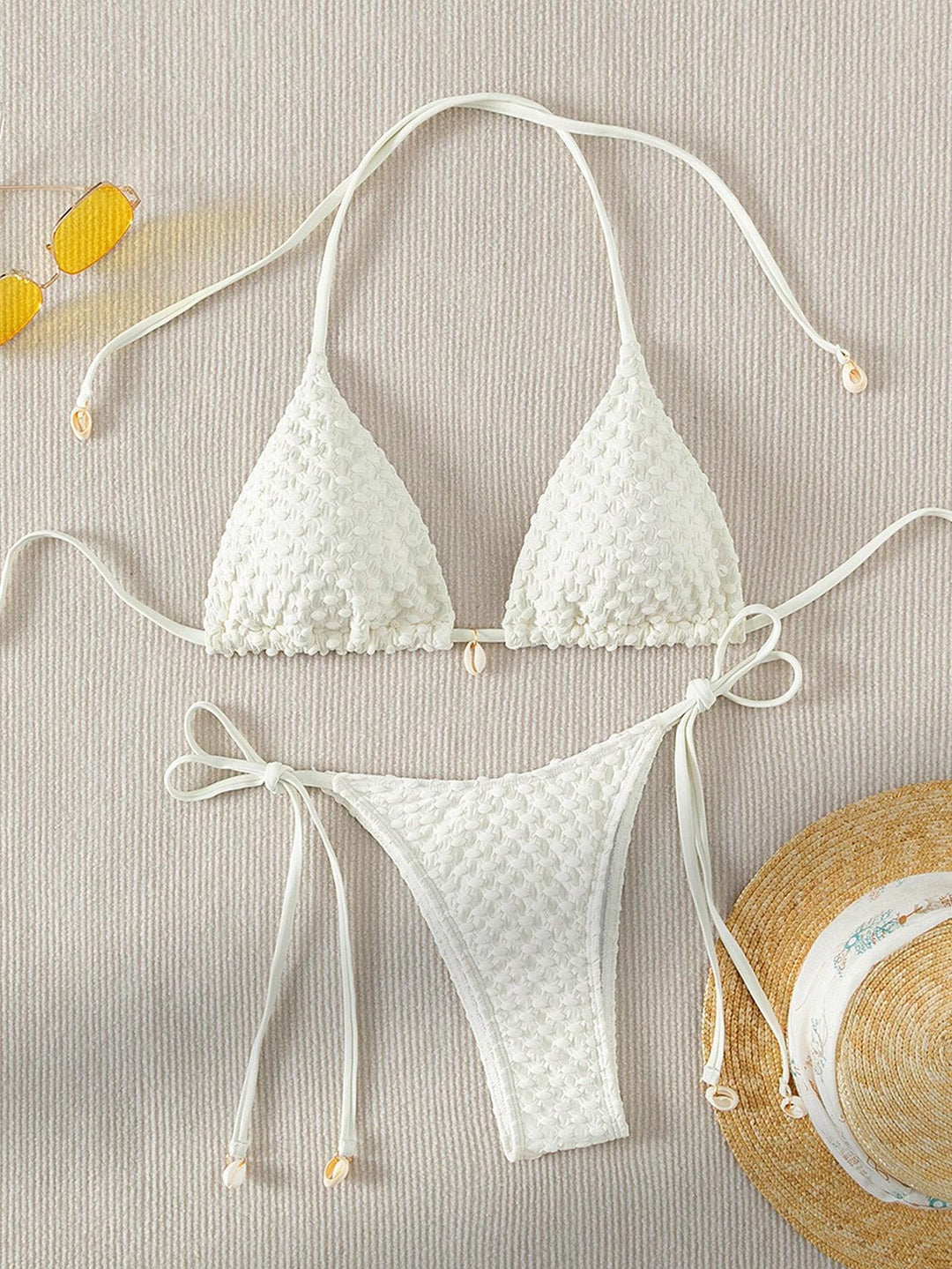 Damen Triangle-Bikini mit strukturiertem Material und zarten Bindebändern R&B