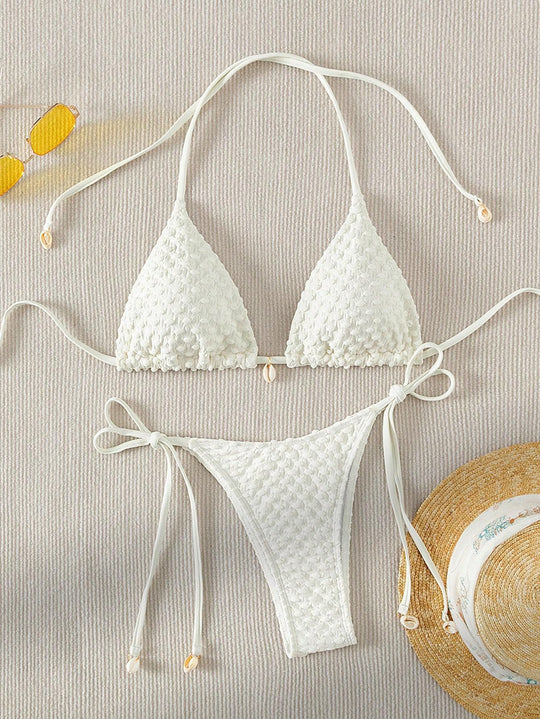 Damen Triangle-Bikini mit strukturiertem Material und zarten Bindebändern R&B