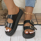 Damen Wedge-Pantoletten mit modischen Doppelriemen und trendigem Plateau-Heel EB