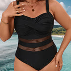 Damen Einteiler Badeanzug mit elegantem Netzdesign R&B
