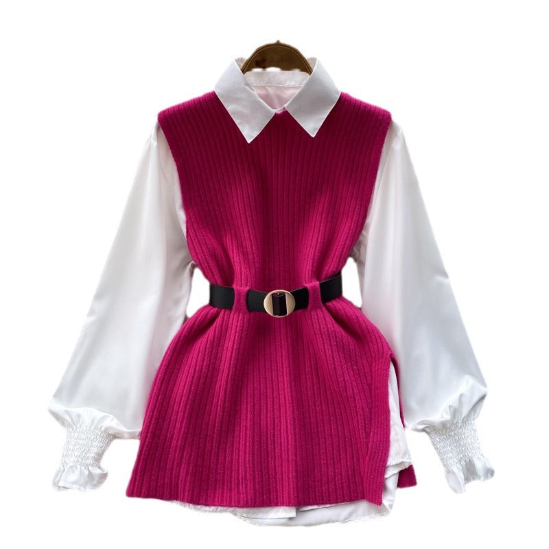 Damen modische Strickweste mit eleganter Hemdunterlage R&B