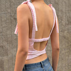 Damen V-Ausschnitt Top mit Bindedetails im Karomuster R&B