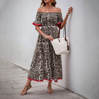 Damen Off-Shoulder Maxikleid mit tierischem Muster und Rüschendetails R&B