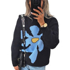 Damen Pullover mit auffälligem Blütenmotiv und lockerer Passform R&B