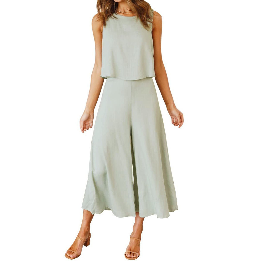 Damen lässiger Jumpsuit mit weit geschnittenem Beinen und leichtem Oberteil R&B