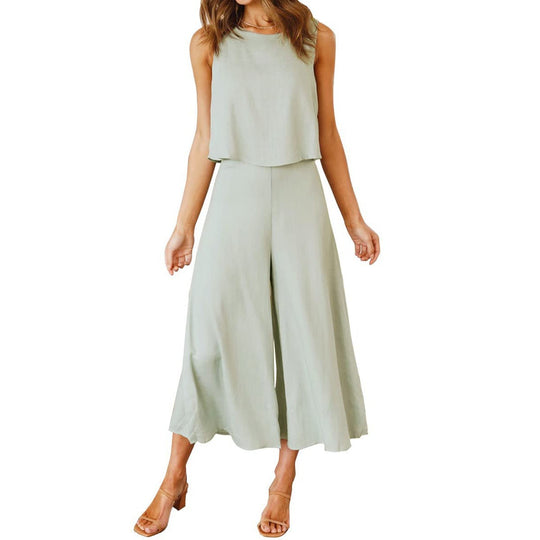 Damen lässiger Jumpsuit mit weit geschnittenem Beinen und leichtem Oberteil R&B