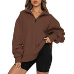 Damen Oversized Pullover mit kurzem Reißverschluss und lässigem Schnitt R&B