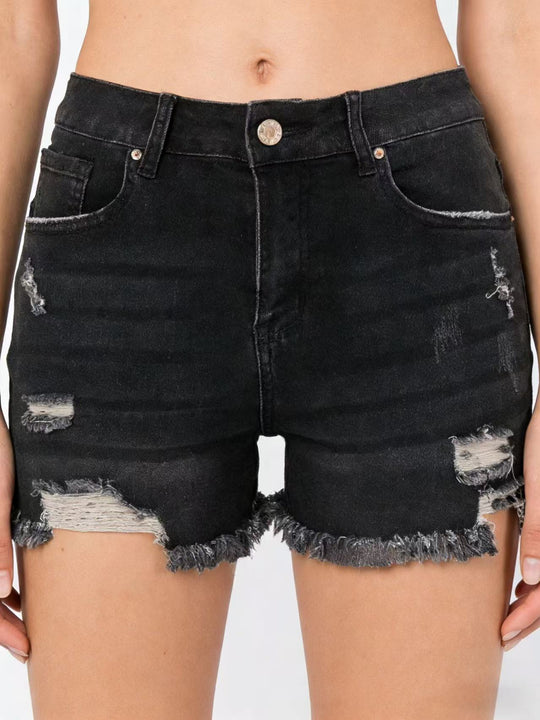 Damen Destroyed Denim-Shorts mit fransigem Saum und stylischen Rissdetails R&B