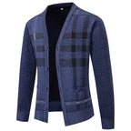 Herren stilvolle Strickjacke mit modernem Karomuster und praktischen Taschen R&B