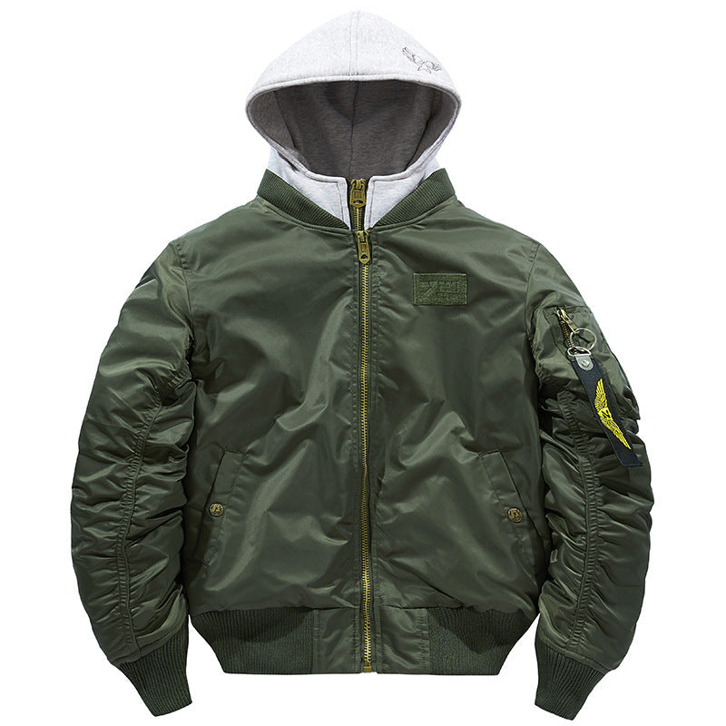 Herren Bomberjacke mit abnehmbarer Kapuze und praktischen Taschen R&B