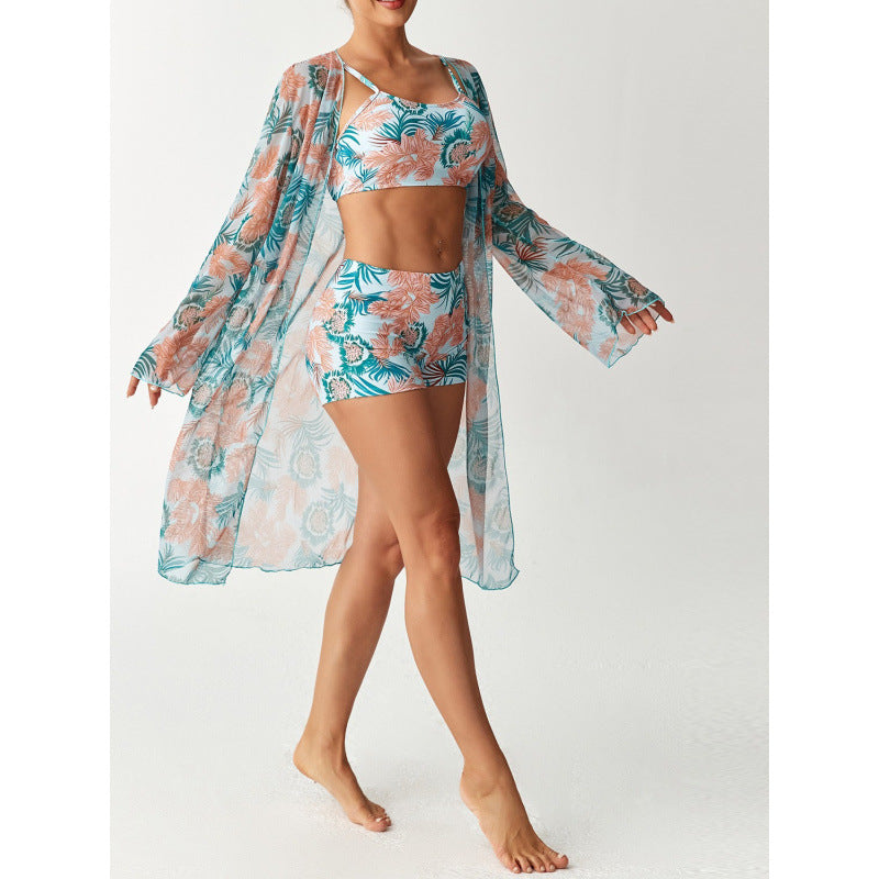 Damen Strandüberwurf mit floralem Design und hohem Schnitt R&B