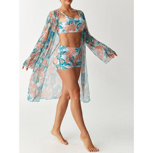 Damen Strandüberwurf mit floralem Design und hohem Schnitt R&B