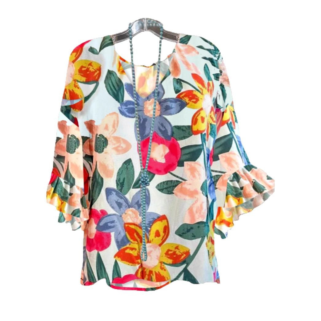Damen Bluse mit floralem Muster und Rüschendetails R&B