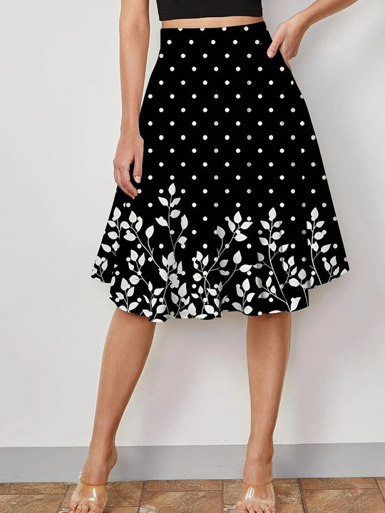 Damen Eleganter Midirock mit floralem Design und Punkten R&B