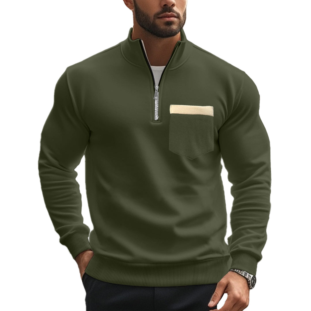 Herren nan angerauter Sweat-Halbzip mit kontrastiertem Innenkragen und elastischem Saum R&B