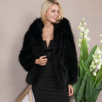 Damen Elegante Kunstfelljacke mit voluminösem Kapuzenkragen R&B