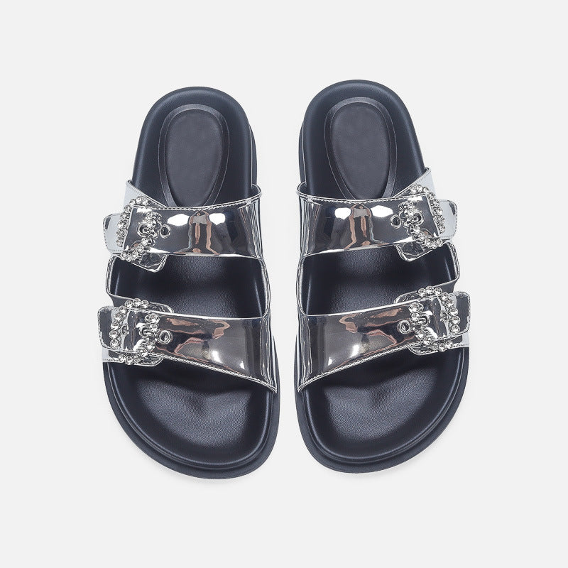 Damen Elegante Sandalen mit glitzernden Riemen und verstellbarem Schnallenverschluss R&B
