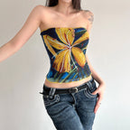 Damen Bandeau-Top mit buntem floralen Druck und elastischem Saum R&B