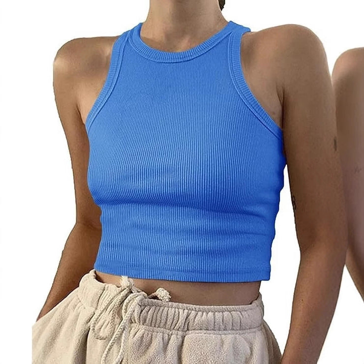 Damen sportliches Crop-Top mit elastischem Rippdesign R&B
