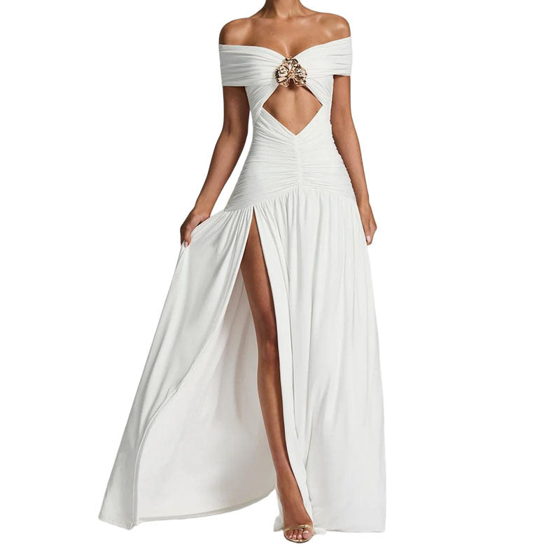 Damen Elegantes Off-Shoulder Maxikleid mit praktischem Cut-Out R&B