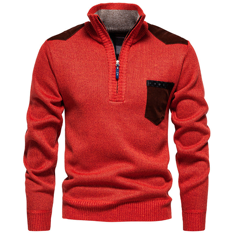 Herren Stehkragenpullover mit kontrastierenden Details und praktischen Taschen R&B