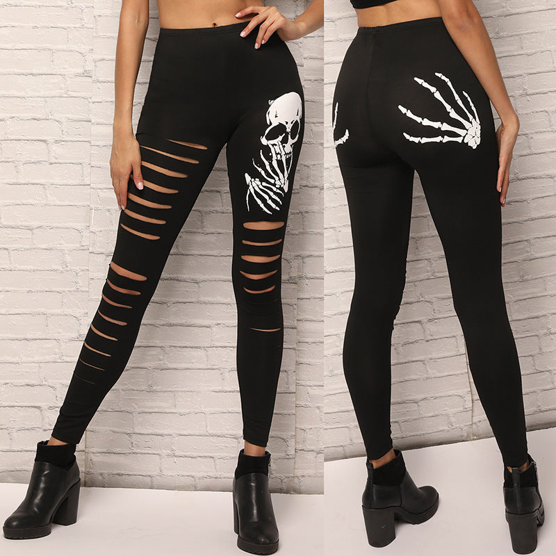 Damen Leggings mit kreativen Cut-Outs und Totenkopf-Design R&B