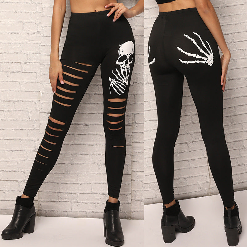 Damen Leggings mit kreativen Cut-Outs und Totenkopf-Design